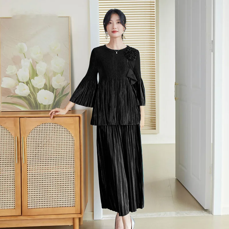 Женский комплект из 2 предметов осенний модный бархатный эластичный топ Miyake с