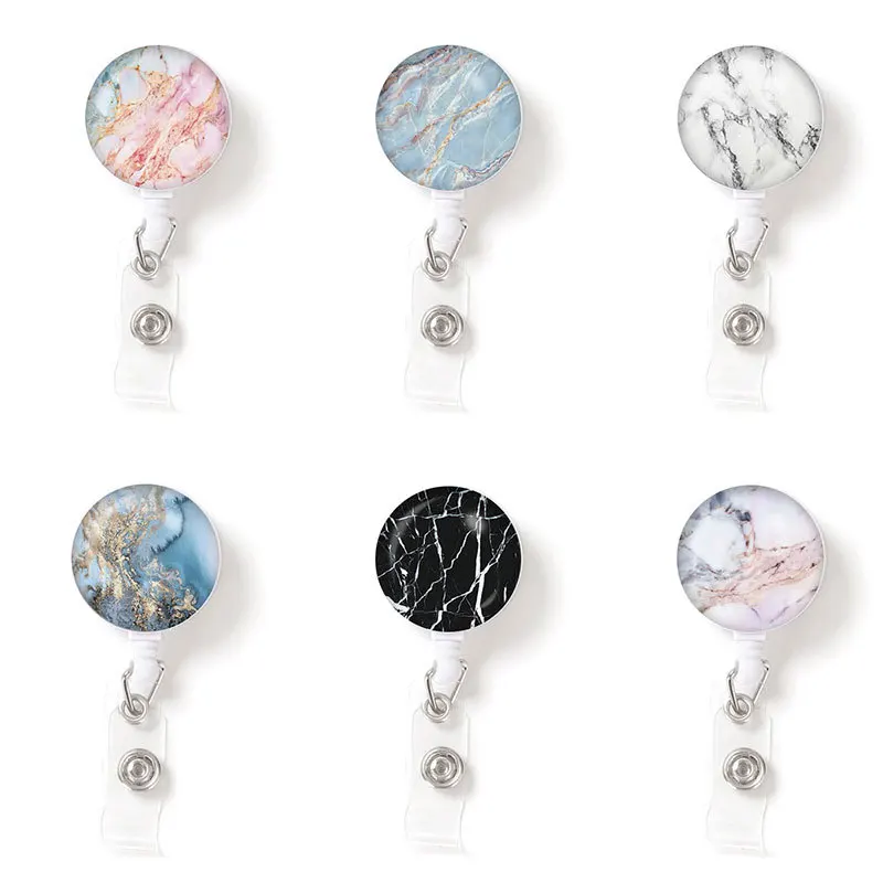 Marble Nurse Doctor Badge Reel Retractable ID Badge Holder Key Ring ID Name Card Office Supplies