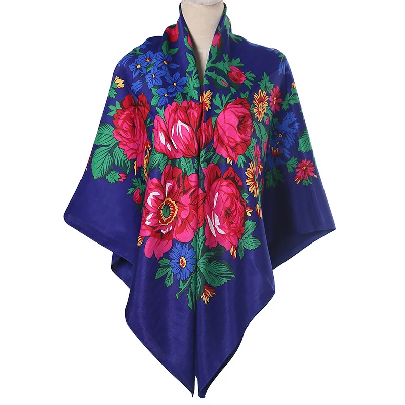 Русский квадратный шарф для женщин 140*140 см ретро-бандана с цветочным принтом