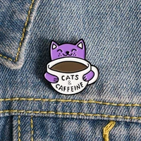 cute coffee cat brooch for backpacks shirt lapel enamel pins brooch for women badge cartoons mental brooches jewelry accessories