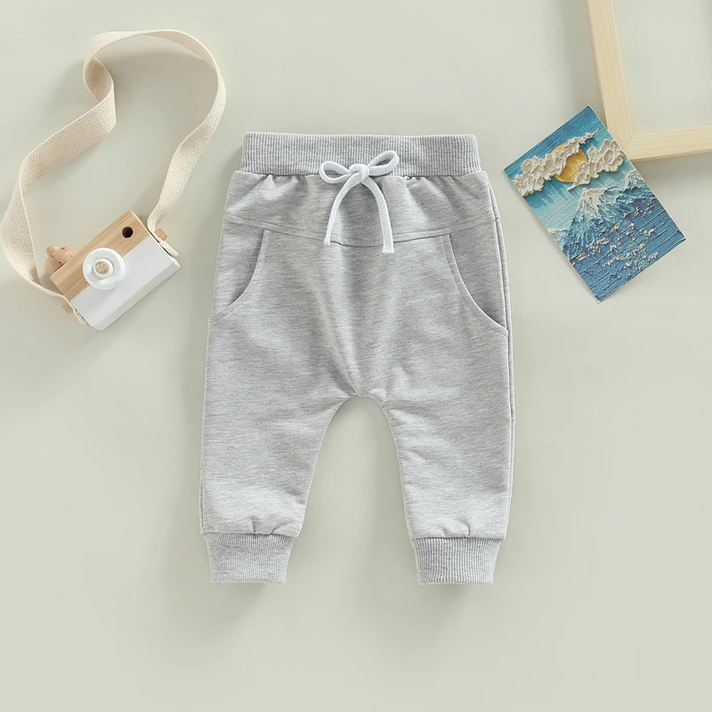 6Colors Spring Autumn Toddler Newborn Baby Boys Girl Pants Solid Drawstring Pocket Long Pants Trousers Pantalon for Baby Clothes images - 6