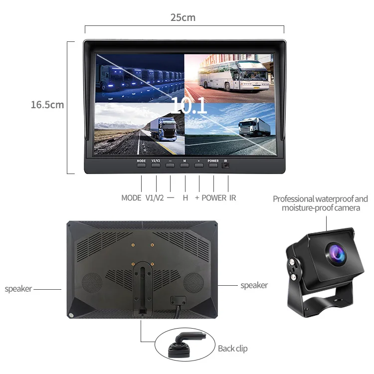 

Big Screen Panorama Recording HD Reversing Image 10inch Truck Monitor for Bus Caravan RV Van Trailer