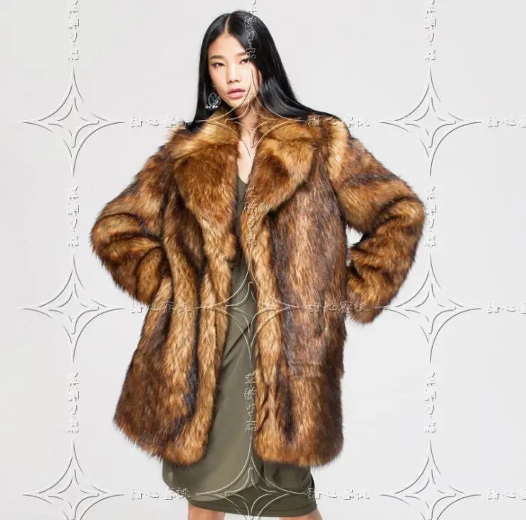 Hot Autumn and Winter Women Faux Fur Haining Imitation Fox Fur Grass Long Coat Fashion Singer Costume