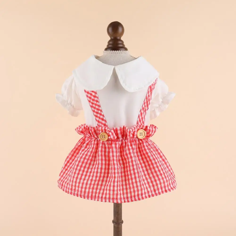 

Pet Dress Soft Comfortable Adorable Plaid Print Dog Dress Doll Collar Two-legged Cat Dress for Spring Summer