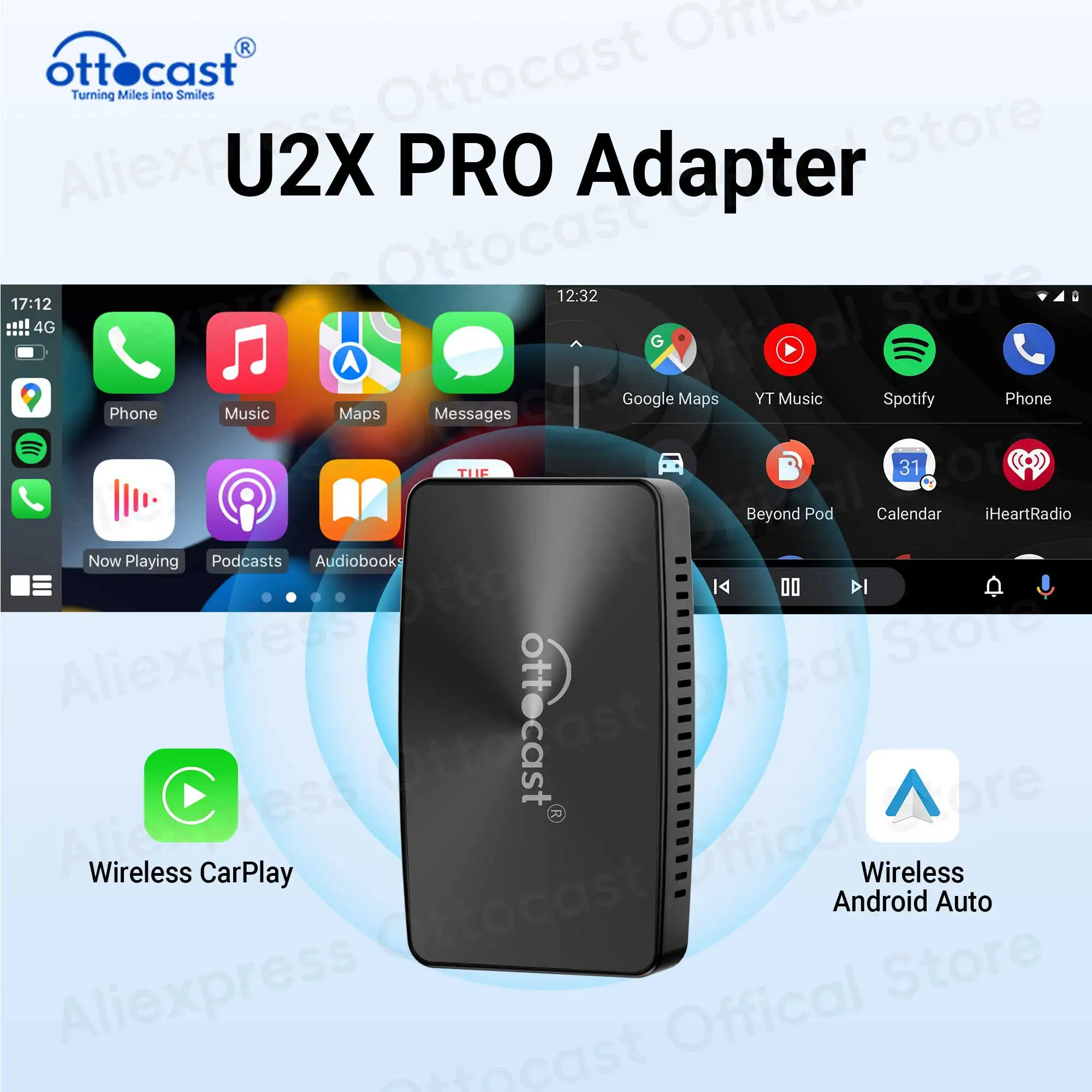 Фото OTTOCAST U2X PRO Проводной к беспроводному адаптеру Android Auto CarPlay 2 в 1 USB Bluetooth Wi-Fi Автомобильные аксессуары Автомобильный гаджет Smart Box №1