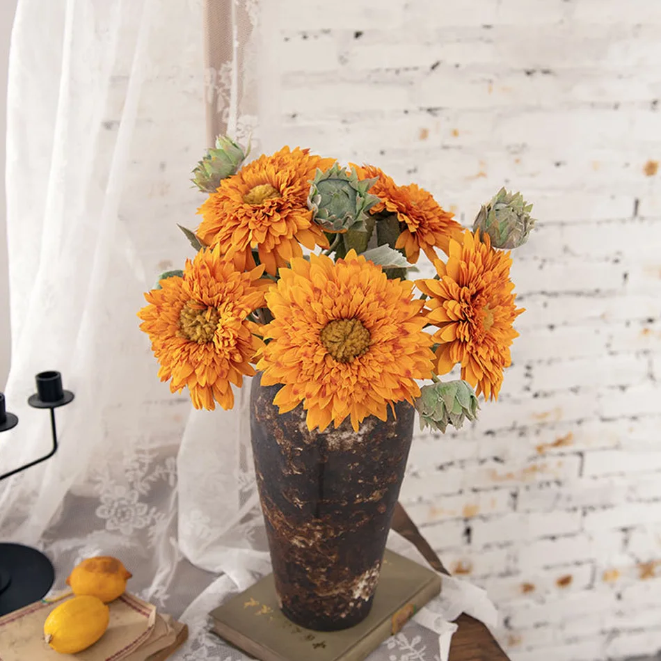 

Artificial Retro Sunflower Realistic Silk Daisies for Home Flower Arrangement Wedding Garden Party Decor Artificial Flower