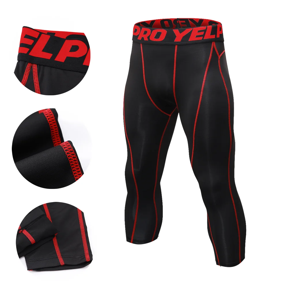 

Мужские компрессионные штаны 3/4, спортивные Леггинсы для тренажерного зала, тренировок, йоги, бега, трико, базовый слой, Спортивное нижнее бе...