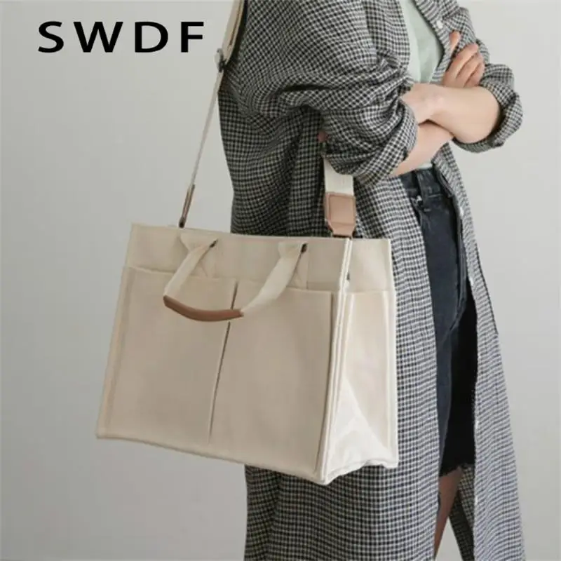 

Сумка на плечо Женская холщовая, роскошный саквояж с швейной нитью, дизайнерский вместительный тоут с несколькими карманами