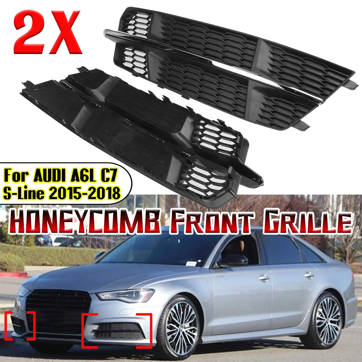 

High Quality Front Bumper Fog Light Grille Grill For AUDI A6L C7 S-Line 2015-2018 Fog Lamp Cover Trim 4G0807681AN 4G0807682AN