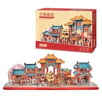 3d puzzle paper building model toy chinese temple street china new year spring festival shopping decorated archway scenery 1pc