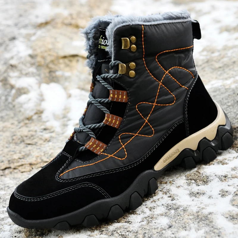 

Men Winter Snow Boots Keep Warm Men Hiking Boots High Quality Waterproof Leather High Top Big Size Men's Boots Outdoor Sneakers
