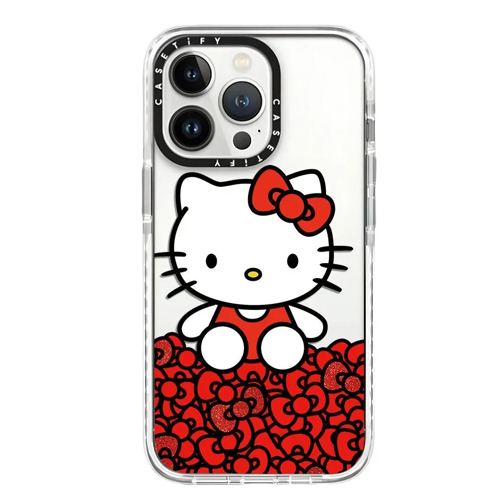 Sanrio Cute Cartoon Hello Kitty Bow Phone Case All-Inclusive Painted Soft Protection for iPhone 11 12 13 14 15 Pro Max X XS