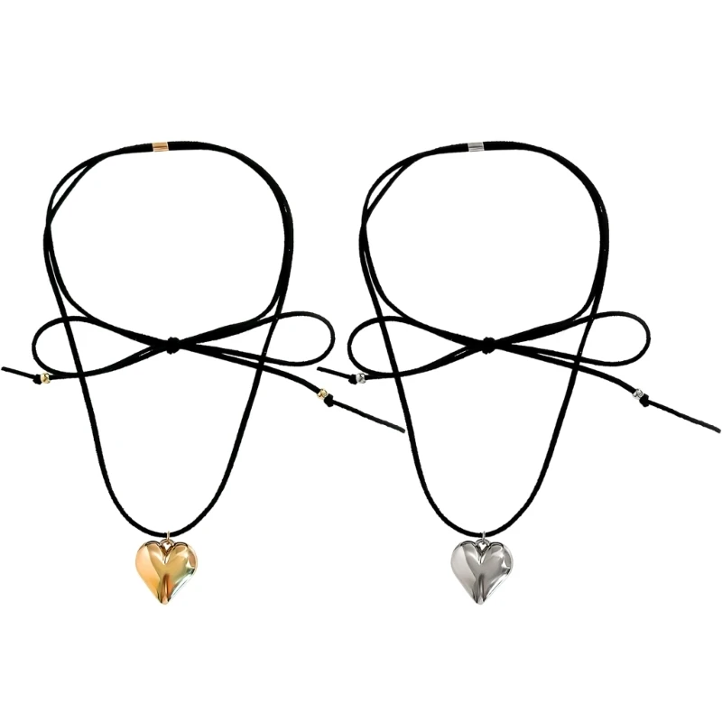 

Unisex Lucky Heart Charm Necklace Jewelry Big Heart Pendant Velvets Rope Chain 28TF