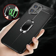 For OPPO Find X5 Pro Case Leather texture Metal Ring Case For OPPO Find X5 Lite Phone Case