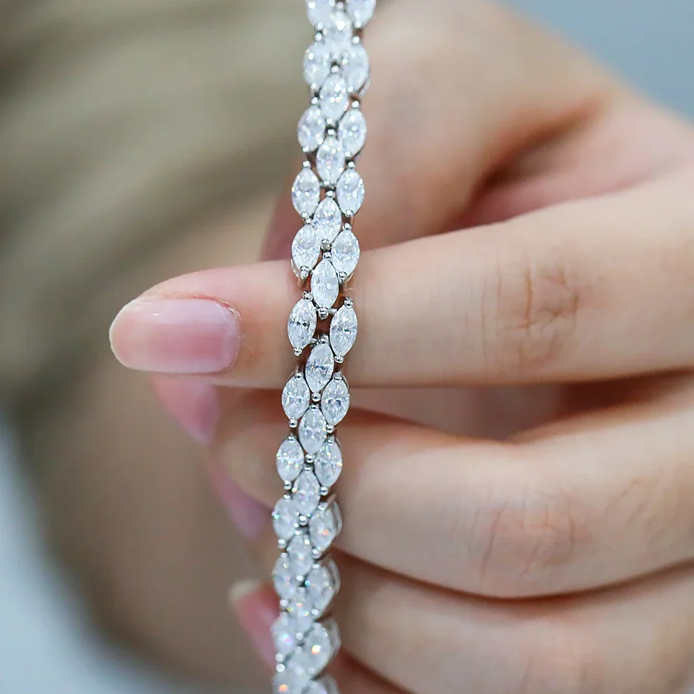 Теннисный браслет из муассанита огранки маркизы 3*6 мм для женщин оригинальные