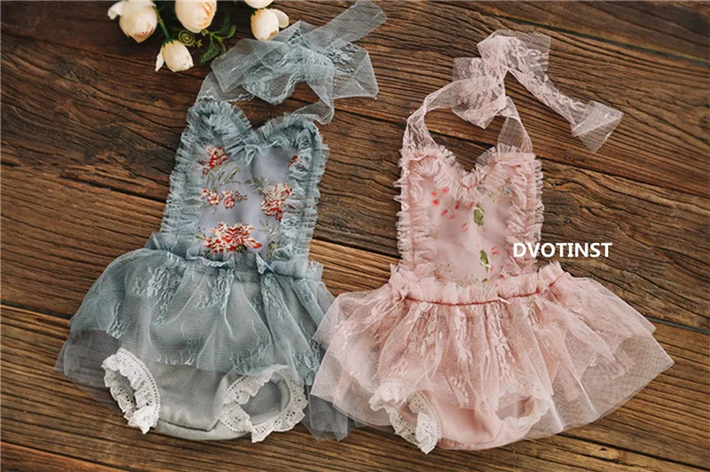 Dvotinst Newborn Baby Girls Photography Props Cute Lace Floral Outfits Dress Backless Skirt Fotografia Studio Shoots Photo Props