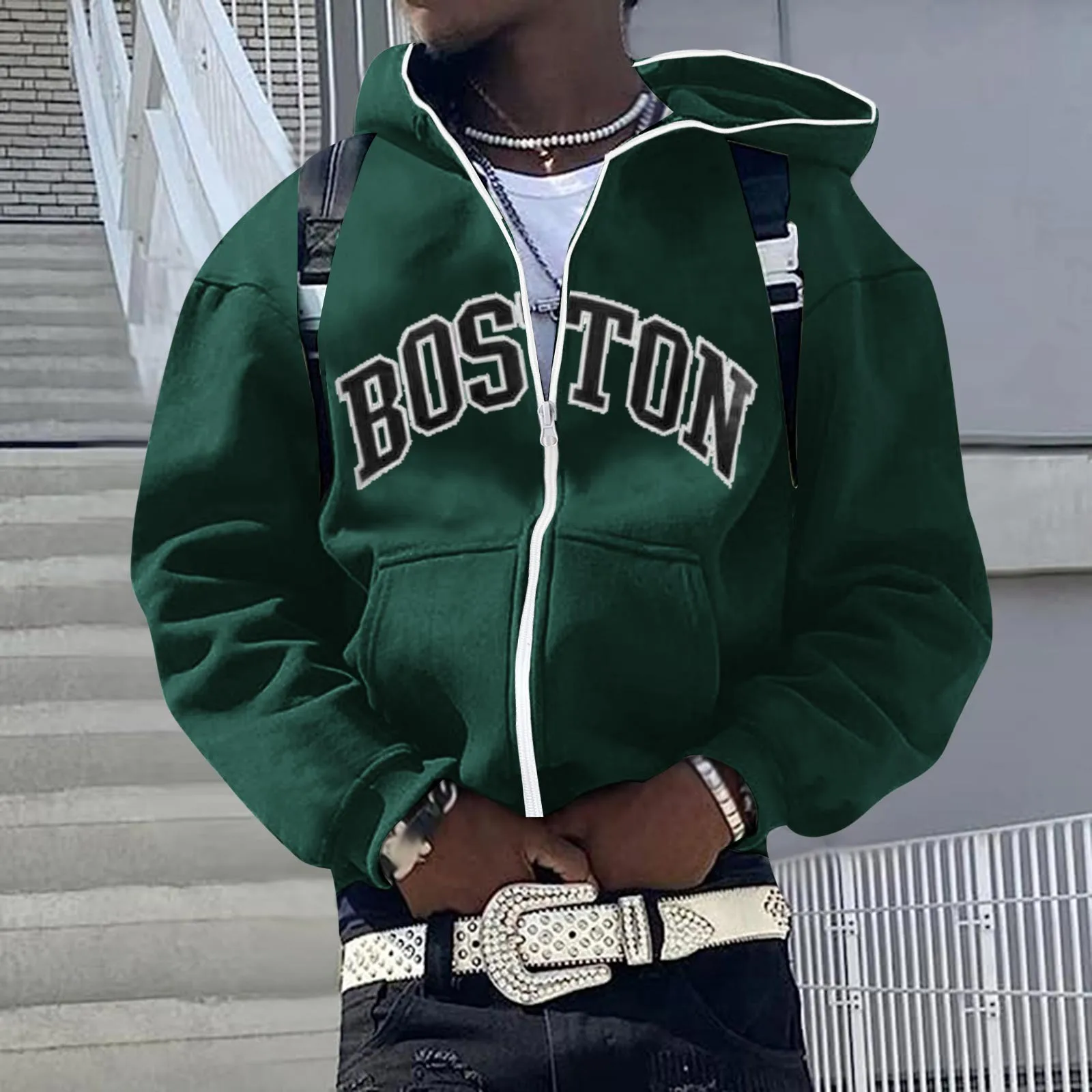 

New York Hoodies Coat Men’S Hip Hop Personality Embroidery European And American Jacket Coat Letter Print Casual Hooded Sweater