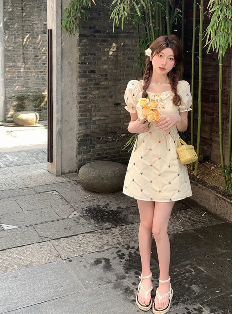 Нежное стильное милое Цветочное платье для девочек на шнуровке летнее Новое