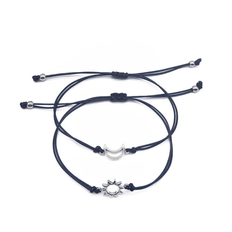 

for Creative 2 Pieces Jewelry Decor Couple Bracelet for Sun Moon Pendant Charm f