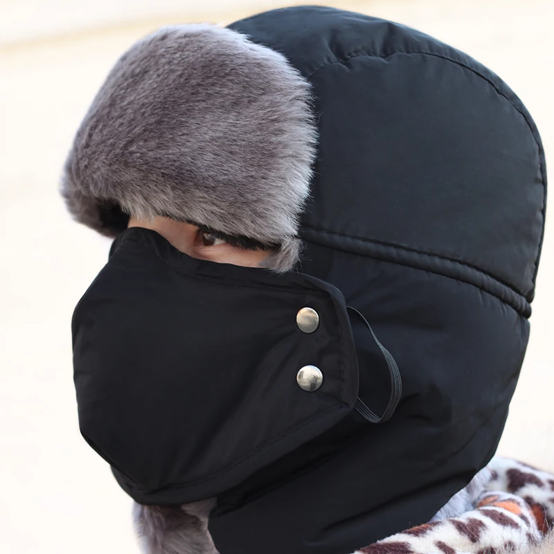 

3in1 Bomber Hats Earmuff Mask Thicken Velet Warm Faux Fur Men Women Ear Flap Cap Ski Thermal Bonnets Hat Caps Winter Working