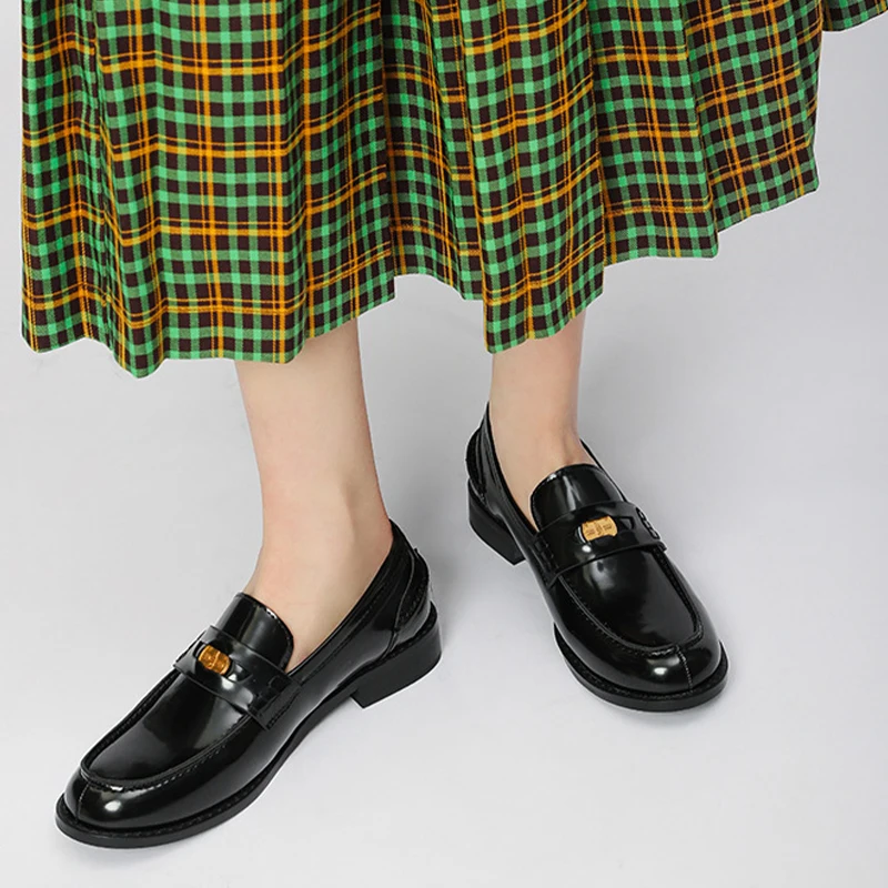 Loafers Women 2023 New Arrival Slip on Gold Coin Deco Round Toe Oxford Shoes 2.5cm Heel Office Lady Flats