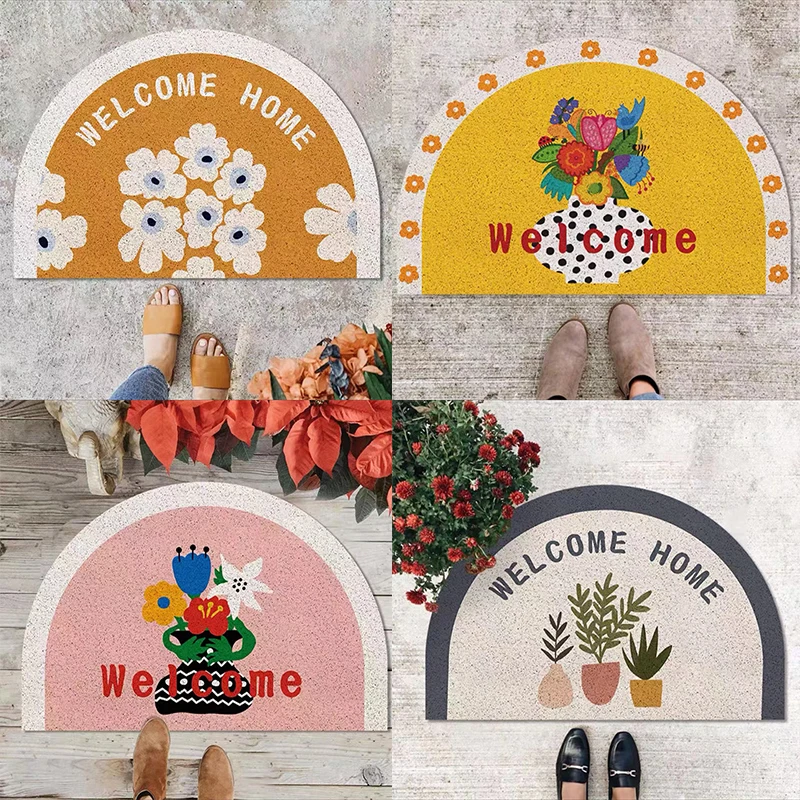 

Welcome Semicircular Door Mat Carpet PVC Non-slip Mat Living Room Mat Custom Mat Carpet Can Cut Porch Corridor Entrance Door Mat
