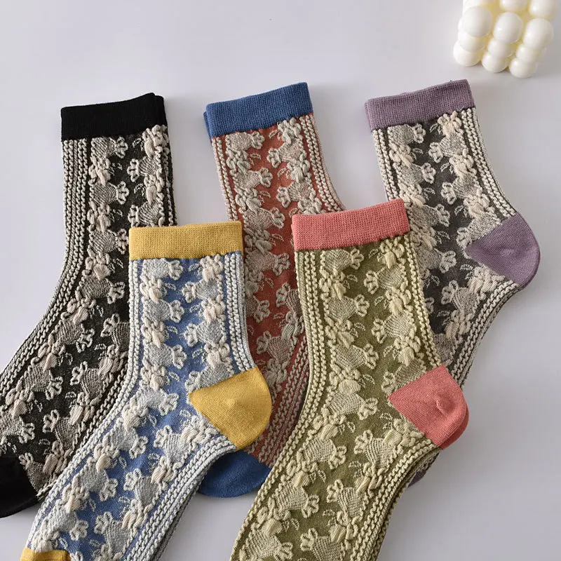 Women Winter Warm Thicken retro stripes Thermal Socks Soft Solid Print Home Sleeping Socks