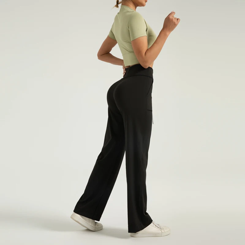 Расклешенные леггинсы брюки для йоги женские дышащие широкие с высокой талией