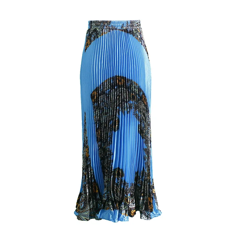 

Skirt Women's Fashion 2022 Large Swing Pleated Skirt Bright Satin Print Package Hip Fishtail Mid-Length Skirt