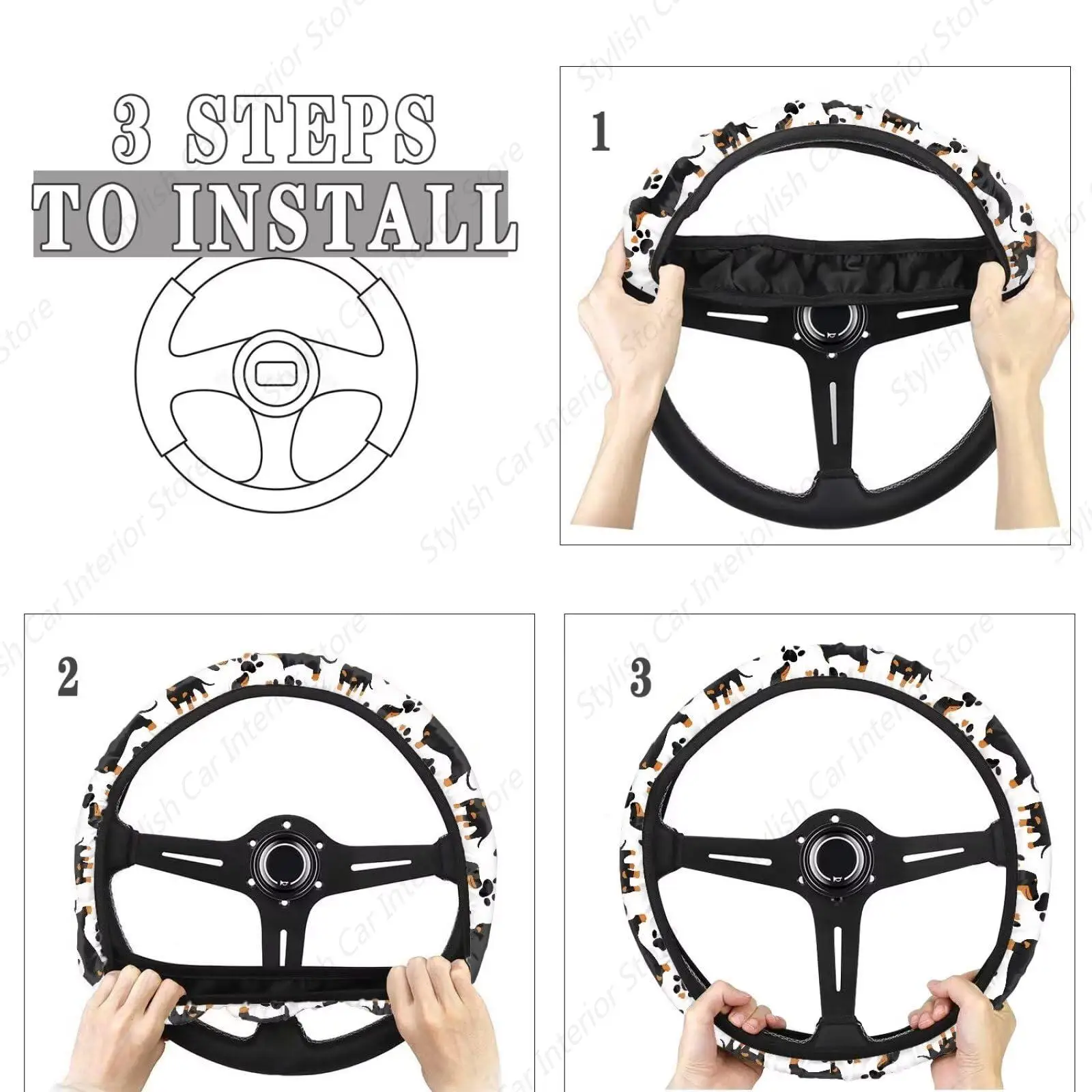 Автомобильные чехлы на руль с принтом таксы аксессуары для салона автомобиля