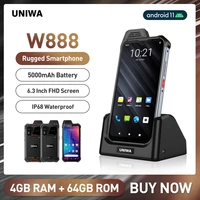 uniwa w888 ip68 waterproof smartphone walkie talkie ptt 4g mobile phone 5000mah 4gb 64gb andriod 11 6 3 inch nfc cellphone