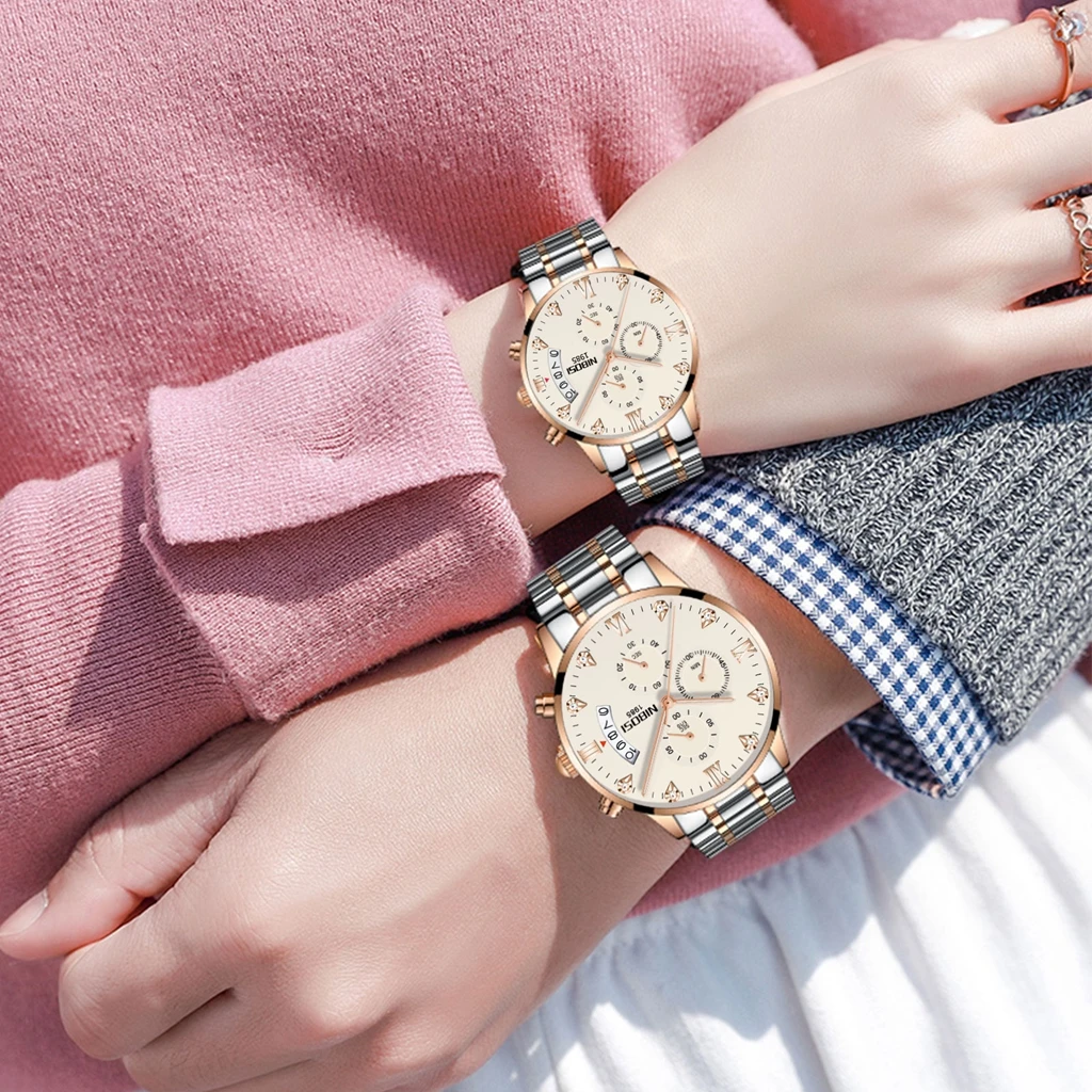 Couple Watch NIBOSI Quartz Watch For Man And Woman Minimalist Chronograph Watch Men Relogio Masculino Business Wristwatch Lovers