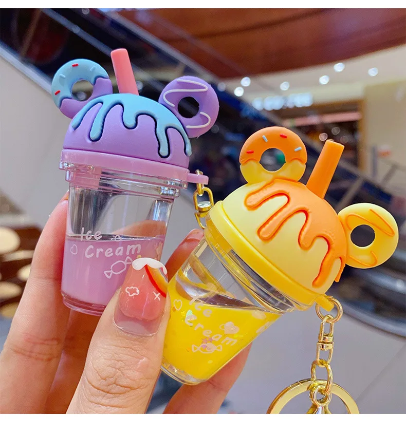 Брелок для ключей в виде пончиков креативный брелок с мороженым глиттером