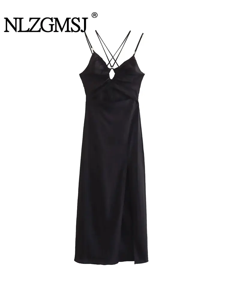

Сексуальное женское платье на бретелях-спагетти Nlzgmsj TRAF, мягкое женское шикарное асимметричное вечернее платье в стиле High Street