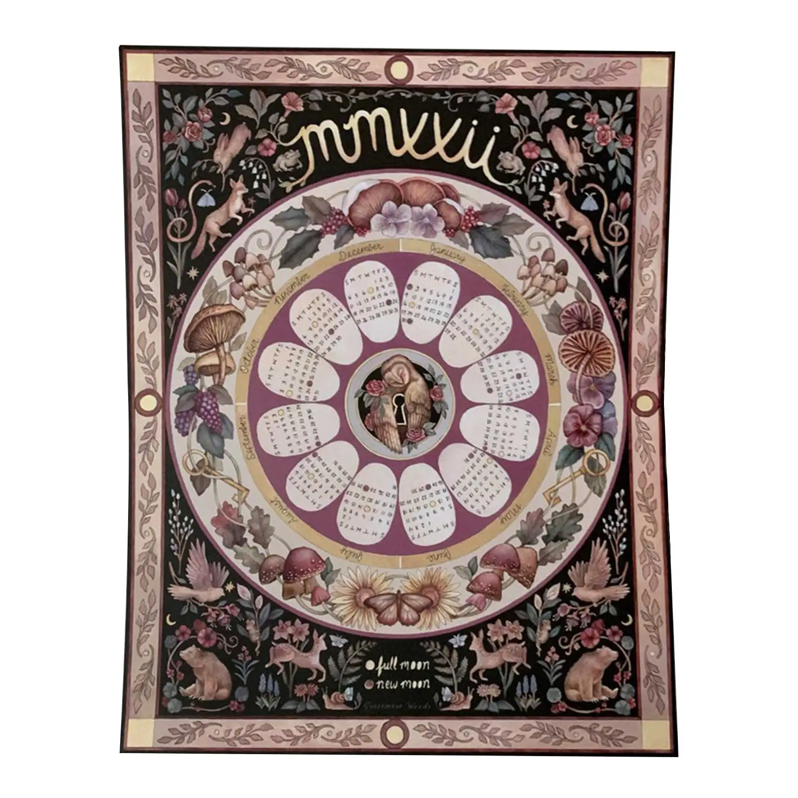 

2022 Moon Phase Wall Calendar Wall Art Cloth Poster And Print For Living Room Decoration Witchy Moon Wicca Calendar 2022