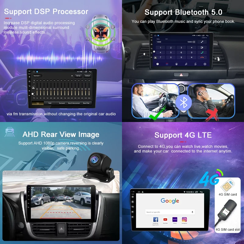 Фото 7862S 9/10-дюймовый универсальный автомобильный мультимедийный центр 2DIN на Android 12 с 8-ядерным процессором Intel 7862, DSP, CarPlay и 4G №5