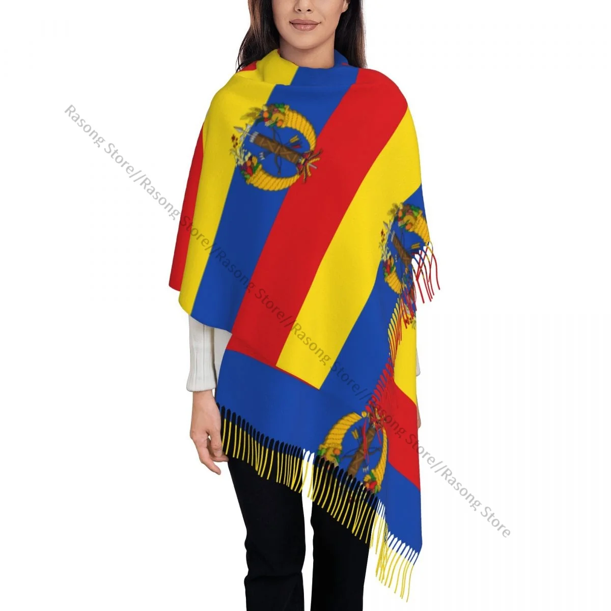 Шарф с кисточками большой размер 196*68 см зимняя теплая шаль из пашмины буфанда