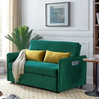 Modern Velvet Sofa Bed Furniture With Pull-Out Sleeper Bed With 2 Pillows Adjustable Backrest For Living Room Office Green