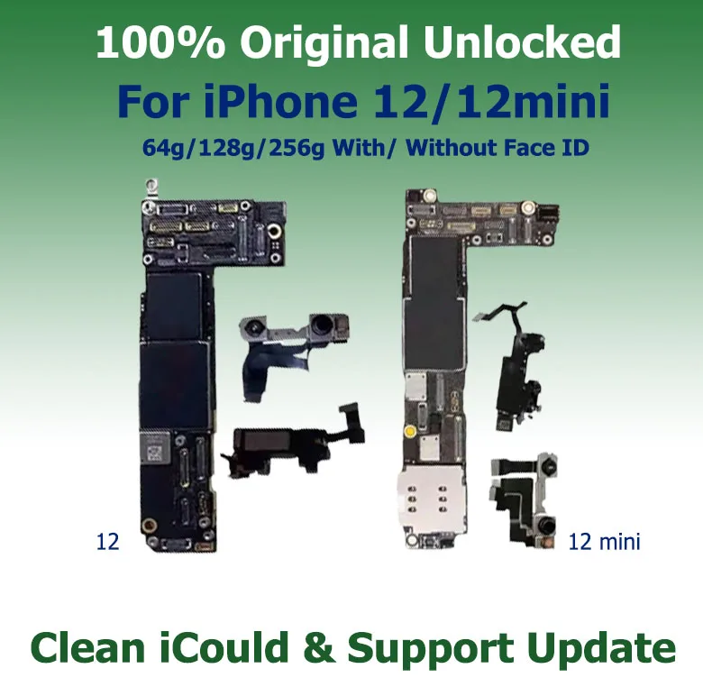

Original Free iCloud Original Mainboard for iPhone 12/ 12 Mini 64g/128g/256g Motherboard Support Update Face ID Main Logic Board