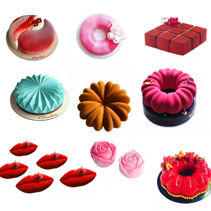 

Round Jiugongge Rose Mousse Pastry Mold Silicone Cake Mold Women's Day Valentine's Day Rose Dessert Baking Tool Kitchen DLY