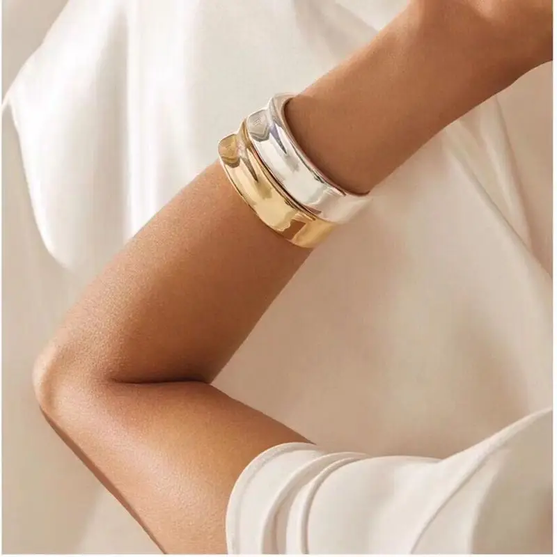 

Wide Gold and Silver Bracelet Women's Fashion Trendy Unique Simple Metal Cold Style Bracelet Jewelry