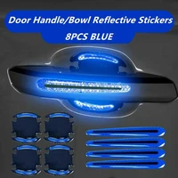8pcs blue carbon fiber epoxy safety reflective car handle door bowl warning sticker