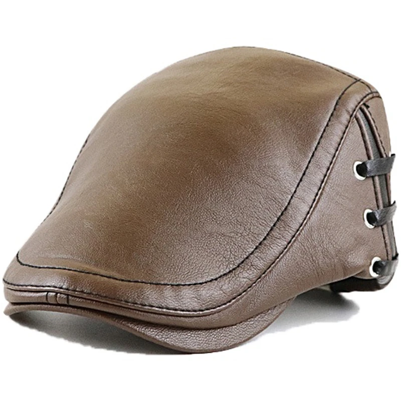 

Men Beret Hat Men's PU Leather Newsboy Cap Ivy Gatsby Flat Golf Driving Cap Hunting Hat Retro Solid Color Beret Caps 2020