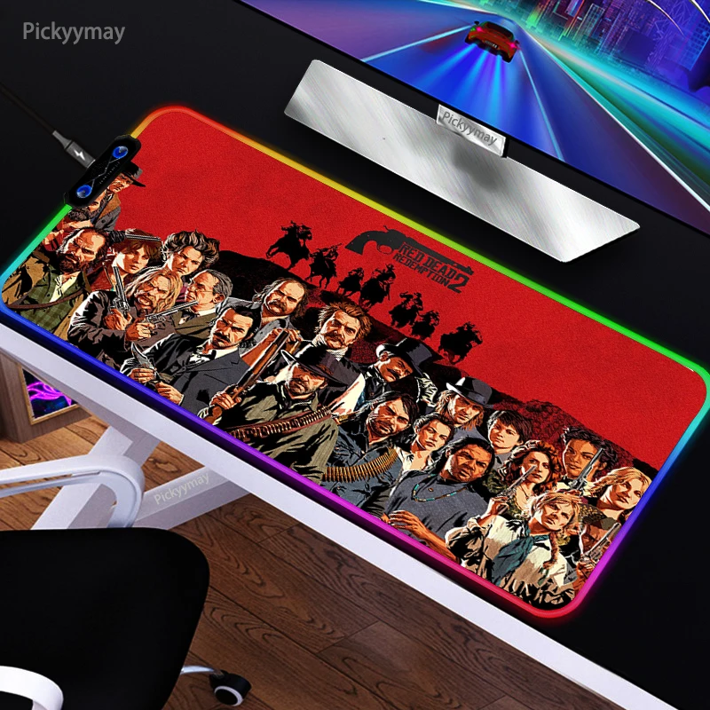 

Red Dead Redemption Large RGB Mouse Pad Gaming Accessories Keyboard XXL Mousepad LED Luminous Rubber Table Mat For Pc Gamer