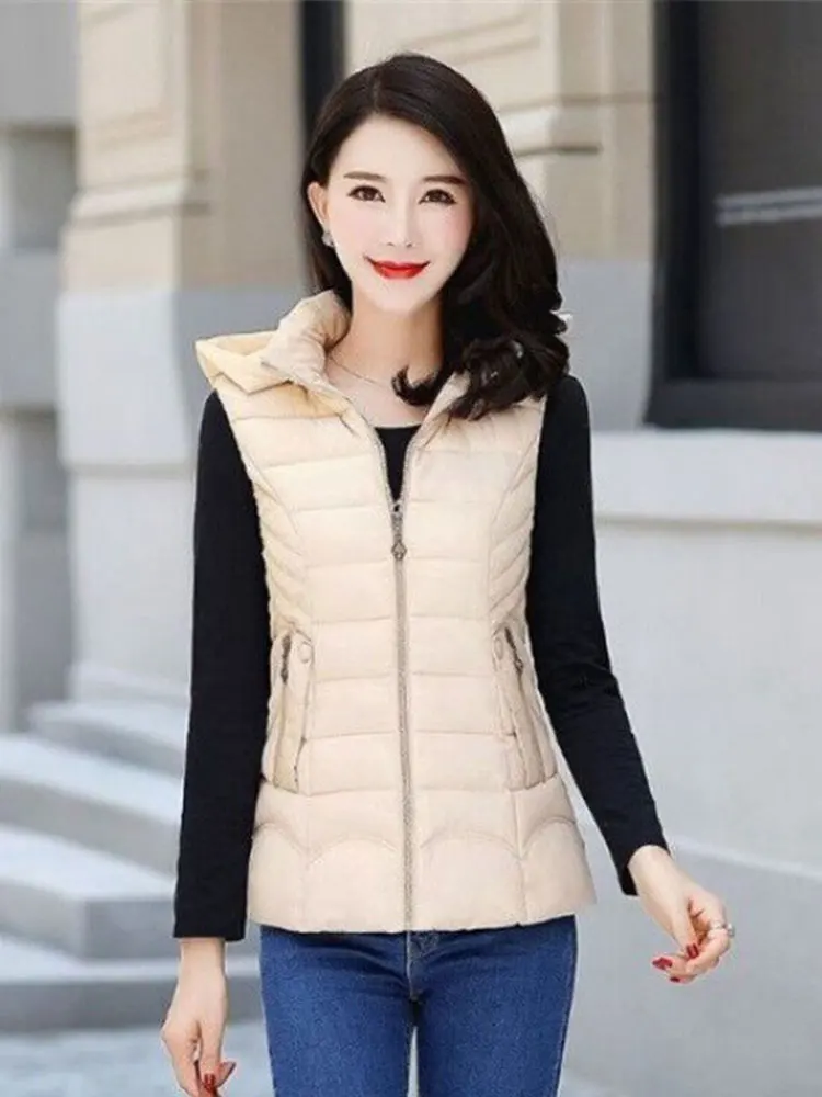 2022 Женская облегающая верхняя одежда жилет с хлопковой подкладкой и капюшоном