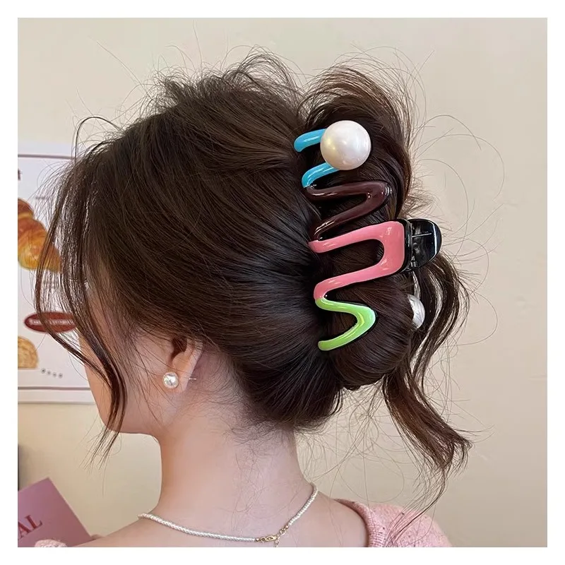 Красный и синий контрастный цвет заколка для волос большая в виде акулы женская