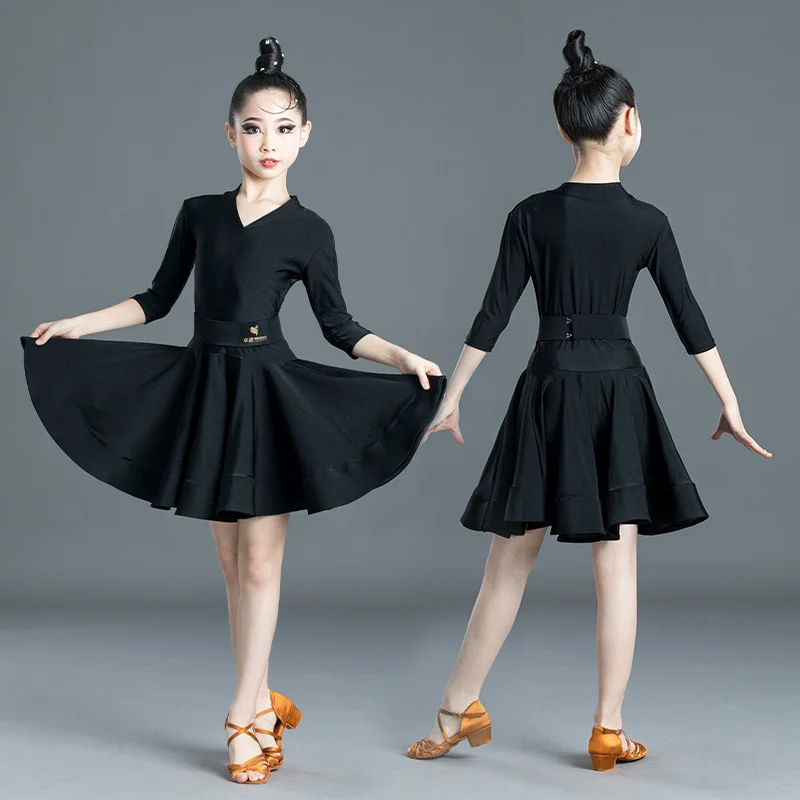 

Girls Latin Dance Costume 2023 New Fashion Modern Carnival Rumba Jazz Dance Dress V-Neck Sleeve Multicolor Dance Dress