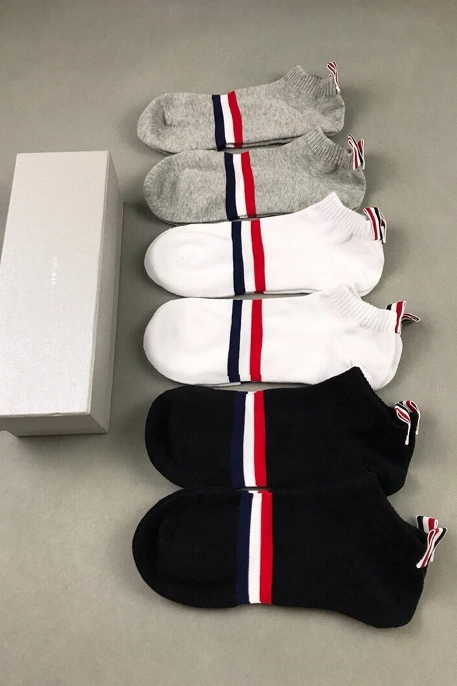 6 pairs of tb socks men's and women's summer socks pure cotton deodorant striped sports breathable short tube low-top couple
