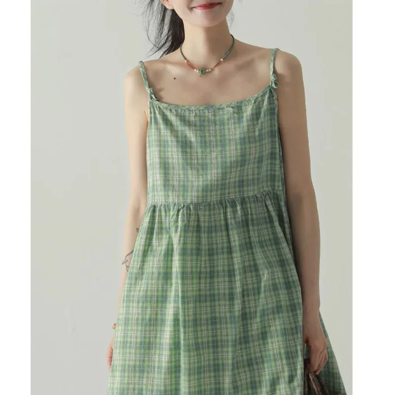 х зеленого клетчатого мини-платья художественное милое женское платье-майка со