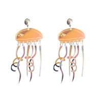 sweet cute acrylic illusory color jellyfish drop earrings clear resin animal tassel pendant long earrings fashion party jewelry
